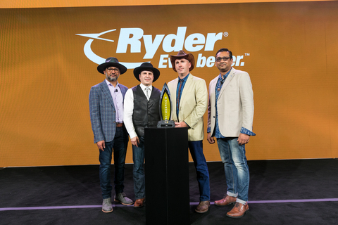 General Motors honors Ryder with 2022 Overdrive Award during its 31st Annual Supplier of the Year event in San Antonio, Texas on March 22, 2023. Left to right: Sham Kunjur, GM executive director EV critical minerals CoE; Jeff Kosloski, Ryder VP supply chain; Tom Regan, Ryder SVP supply chain; Anirvan Coomer, GM executive director global purchasing and supply chain. (Photo: Business Wire)
