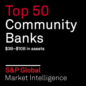Top 50 Community Banks, $3B - $10B in assets. Ranked by S&P Global Market Intelligence.