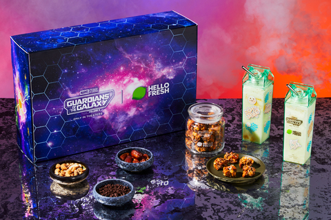 With the limited-edition Guardians Snack Adventure Kit, fans can create HelloFresh versions of two intergalactic snacks, Zarg Nut Bites and Mango Milky Fizz. (Photo: Business Wire)