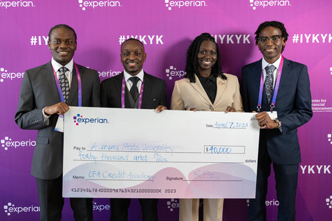 A team of students from Alabama State University won the inaugural #IYKYK Hackathon, which capped off the six-month Center for Financial Advancement Credit Academy, sponsored by Experian and HomeFree-USA. The "Credit Stingers'" winning idea was a gamified app that teaches credit education and fiscal responsibility. The team of four won a <money>$40,000</money> scholarship. (L-to-R: Mandelkosi Sibanda, Takudzwa Modza, Janai Thompson and Thomas Mulaisho) (Photo: Business Wire)