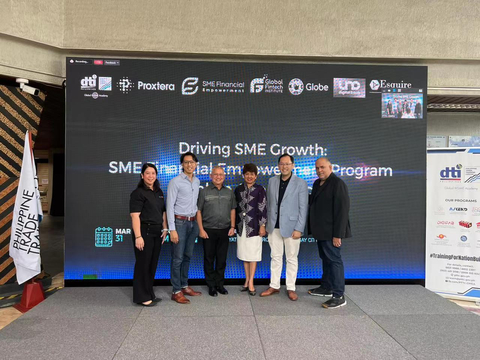 The Philippines’ leading digital solutions platform Globe, Singapore-based Proxtera, and the Philippine Trade Training Center - Global MSME Academy (PTTC-GMEA), the training arm of the Department of Trade and Industry, recently launched a partnership to champion financial literacy education among MSMEs, which make up a bulk of enterprises in the Philippines. In photo (L-R): Agnes Padilla, Head of Marketing at UnoBank; Miguel Bermundo, Globe’s head of Stakeholder Engagement and Management; Assistant Secretary Glenn Peñaranda of the Philippines’ Department of Trade and Industry (DTI); Nelly Nita Dillera, Executive Director of the Philippine Trade Training Center (PTTC), Felix Tang, Director for Strategy at Proxtera; and Rajan Uttamchandani, Chairman and CEO of Esquire Financing, Inc. (Photo: Business Wire)