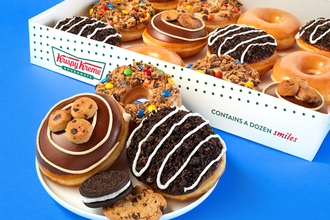 Beginning April 17 for a limited time at participating shops across the U.S., Krispy Kreme’s new Cookie Blast collection features three all-new doughnuts and one fan-favorite filled and topped with OREO® and CHIPS AHOY!® cookies. (Photo: Business Wire)