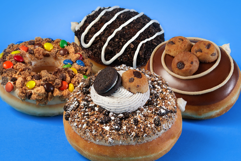 Four Cookie Blast doughnuts available beginning April 17, including one filled with two full-size CHIPS AHOY!® chewy cookies and OREO® cookies & Kreme™ (Photo: Business Wire)