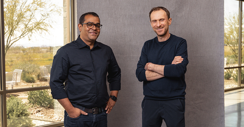 Rohit Gupta, left, CEO and Co-founder of Simplify360, stands alongside Tomas Gorny, CEO and Co-founder of Nextiva, at Nextiva's Scottsdale-based headquarters in April, 2023. (Photo: Business Wire)