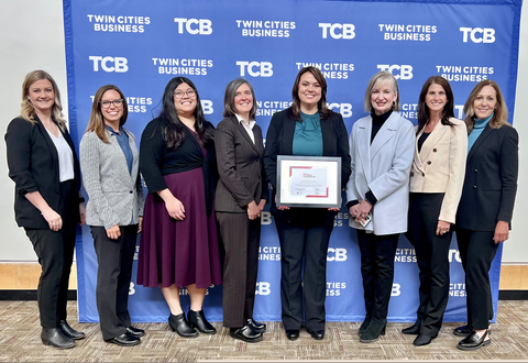 ALLETE was named an Honor Roll Company with Special Distinction in the 2022 Minnesota Census of Women in Corporate Leadership. From left are Kristin Renskers, IBEW Local 31; Jennifer Kuklenski, public policy advisor; Ana Vang, senior public policy advisor; Carrie Ryan, enterprise project manager; Jennifer Cady, director of regulatory affairs; Bethany Owen, ALLETE chair, president and CEO; Nicole Johnson, ALLETE Clean Energy president and ALLETE vice president; and Maggie Thickens, ALLETE vice president, chief legal officer and corporate secretary. (Photo: Business Wire)