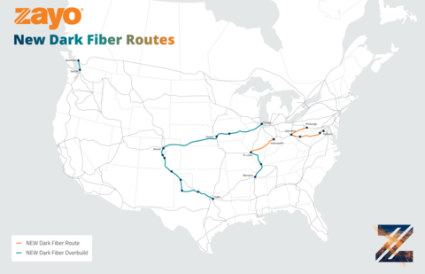 Zayo's 2023 planned new and augmented dark fiber routes. (Graphic: Zayo)