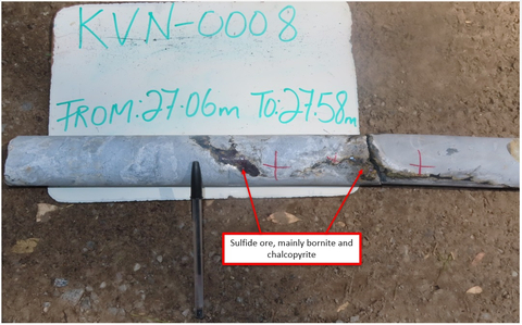 Figure 3: Drill Core from Hole 8 The core pictured in Figure 3 shows the clearly visible sulfide mineralization. (Photo: Business Wire)