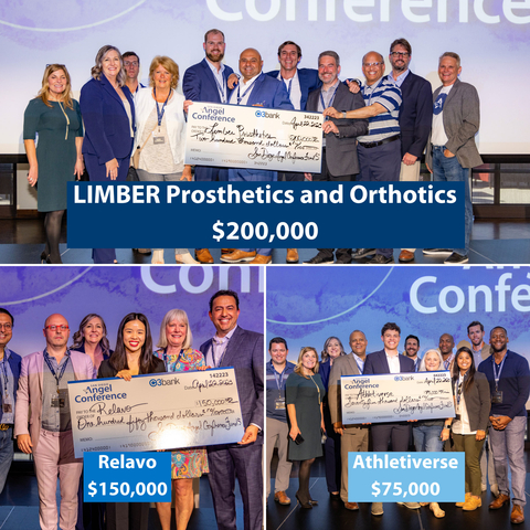 Three early-stage companies out of 106 applicants landed seed funding during the San Diego Angel Conference V (SDAC V) final pitch event on Saturday, April 22, on the University of San Diego campus. LIMBER Prosthetics & Orthotics received the highest amount – $200,000+ – and was also voted “People’s Choice” among the conference attendees. Relavo was a close runner up, receiving at least $150,000 in funding, and Athletiverse received at least a $75,000 investment from SDAC. Actual amount raised by the companies could increase as investors may elect to invest in the startups as individual investors. Other finalists vying for angel funding among SDAC’s group of accredited angel investors included Morari, pumpspotting, and Wave Therapeutics. (Photo: Business Wire)