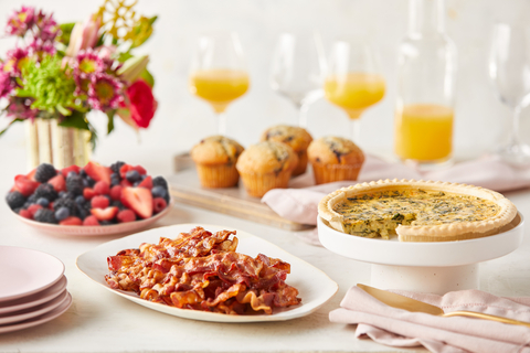 The Fresh Market is offering several delectable meal options for Mother's Day that are ready to heat and ready to cook, including this Mother's Day Brunch for 4. It includes a quiche of your choice, bacon, fruit, muffins, and a gorgeous floral bouquet! (Photo: The Fresh Market)