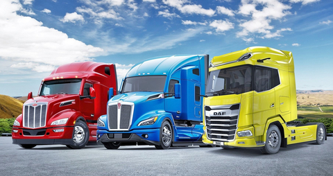 original Peterbilt 579, Kenworth T680 and DAF XG+ Trucks (Photo: Business Wire)