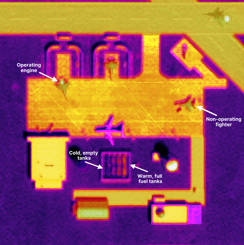 Albedo’s “Vis-Sharpened Thermal” dataset combines visible and thermal imagery to provide temporal information, such as whether an object is active or passive, moving or stationary. (Graphic: Business Wire)