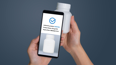 Les médicaments étiquetés NFC peuvent être vérifiés à la volée par simple pression sur un smartphone.  (Photo: Business Wire)