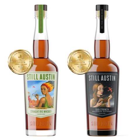 Still Austin's Cask Strength Bourbon Whiskey and Straight Rye Whiskey ("The Artist") win Double Gold medals at the 2023 San Francisco World Spirits Competition. (Photo: Business Wire)
