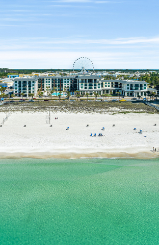 The Embassy Suites by Hilton Panama City Beach Resort enjoys unobstructed views of the Gulf of Mexico and the area's beautiful white sand beaches. The hotel is located in the popular Pier Park shopping and entertainment district, at 16006 Front Beach Road in Panama City Beach, Florida. (Photo: The St. Joe Company)