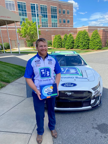 Chris Buescher, driver of the No. 17 Fifth Third Bank Mustang in the NASCAR Cup Series, and father to five-month-old Charley. Buescher greeted new moms on Fifth Third Day. (Photo: Business Wire)