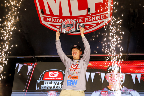 Pro angler Alton Jones, Jr., of Waco, Texas, weighed in 19 scorable bass Saturday weighing 81 pounds, 15 ounces – a whopping 59 pounds higher than his closest competitor – to run away with the 2023 title and win the General Tire Heavy Hitters Presented by Bass Pro Shops and the top prize of $100,000. (Photo: Business Wire)