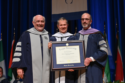 From left to right: Clay McDonald, DC, MBA, JD and president, Logan University, Kent S. Greenawalt, chairman and CEO, Foot Levelers and Donald S. Altman, DDS, DHSc, EdD and chair of the board, Logan University (Photo: Business Wire)