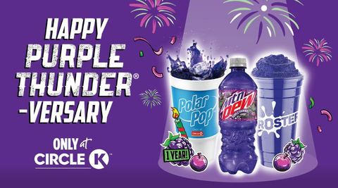CIRCLE K CELEBRATES MTN DEW PURPLE THUNDER® WITH “THUNDERVERSARY” SUMMER TOUR Customers are invited to celebrate one year of the exclusive flavor with more than 30 tour stops across the U.S. (Graphic: Business Wire)