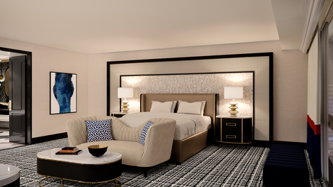 Rendering of the Versailles Tower Suite Bedroom at Paris Las Vegas (Credit: Klai Juba Wald)