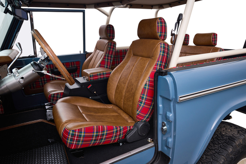 The Champion’s prize 1973 Schwab Bronco shows vintage Schwab detailing, upgraded leather interior, and hand-stitched upholstery with Colonial Tartan Plaid Trim. (Photo: Business Wire)
