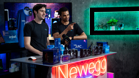 Tomm Polos (left) and Ethan Woods talk to viewers during a brand-focused Newegg livestream. (credit: Newegg)
