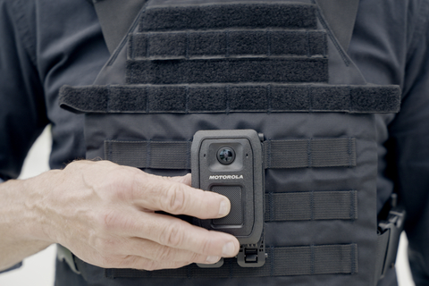 Motorola Solutions' next generation V700 body-worn camera has mobile broadband capabilities and seamlessly integrates with Aware, the M500 in-car video system, APX radios and Holster Aware sensors. Credit: Motorola Solutions (Photo: Business Wire)