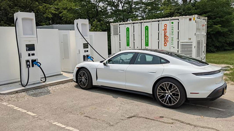 Argonne researchers evaluated different charging technologies and setups at the Smart Energy Plaza, pictured, a testbed for connecting EV charging, renewable energy, building systems, and energy storage. (Image by Argonne National Laboratory.)