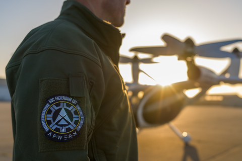 A U.S. Air Force pilot inspects the Joby eVTOL aircraft ahead of becoming one of the first uniformed personnel to fly an eVTOL aircraft through transition as sole pilot-in-command. (Photo Credit: Joby Aviation)