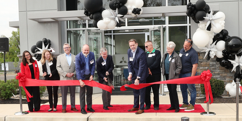 Mitsubishi Electric Trane HVAC US (METUS) representatives and government officials cut the ribbon on the Florence, New Jersey Distribution and Training Center. Pictured left to right are: Kristen Foca, Outreach Director for U.S. Representative Andy Kim; MacKenzie Belling, South Jersey Director for U.S. Senator Cory Booker; Brinnon Williams, Vice President of Residential Business, METUS; Andy Kelso, COO, METUS; Mark Kuntz, CEO, METUS; Robert D. Smith, Vice President of Supply Chain, METUS; Paul Ostrander and Kristan Marter, Florence Township Council; and Marty Eckert, Florence Township Director of Economic Development. (Photo: Business Wire)