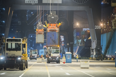Port Houston's Bayport Container Terminal activity at night. (Photo: Business Wire)