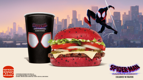 For a limited-time, enjoy Burger King’s new “Spider-Verse” Whopper, which draws inspiration from the amazing web-slinger himself, featuring a red bun with black sesame seeds, melted Swiss cheese and all the traditional Whopper toppings. For more information, please visit BK.com. (Photo: Business Wire)