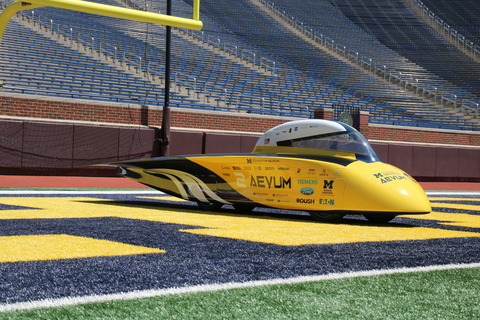 University of Michigan Solar Car Team Selects Amprius Technologies for Prestigious World Solar Car Challenge. Pictured is the 16th solar car, Aevum, which successfully completed the Michigan Sun Run, a 3000-mile-long endurance run from New York to California during the summer of 2022. (Photo: Business Wire)