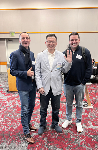 Scrum Alliance Board of Director Chair Meissner (left), CEO Boutros (right), and Taiwan's first CST Roger Chou (center) in a group photo. (Photo: Business Wire)