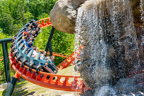 Dollywood's Big Bear Mountain, the theme park's longest roller coaster, officially opened on Friday, May 12. Here, riders approach one of its signature elements, the waterfall passthrough. (Photo: Business Wire)