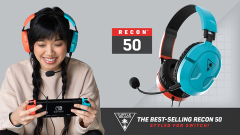 Inspired by the Nintendo Switch, the Recon 50 Red/Blue dawns the fan-favorite gaming console's unmistakable and iconic red and blue colors. While the Recon 50 Red/Blue is styled for the Switch, it is a multiplatform gaming headset and works with any gaming system with a wired 3.5mm connection. Gamers can expect powerful sound, crystal-clear chat, and lightweight comfort for just $24.99 MSRP. (Graphic: Business Wire)