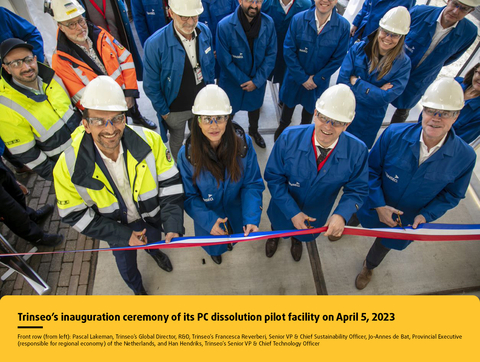 original Trinseo is excited to announce the inauguration of our polycarbonate (PC) dissolution pilot plant in Terneuzen, the Netherlands. This technology allows us to extract 100% recycled PC for use in new materials. (Photo: Business Wire)