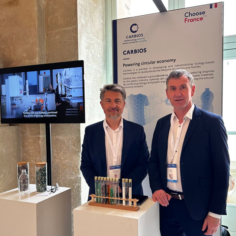 Emmanuel Ladent, CEO, and Alain Marty, Chief Scientific Officer, represent Carbios at the 6th Choose France Summit organized by the Elysée Palace (Photo: Carbios)
