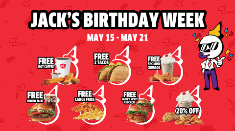 During Jack’s birthday week, new and existing Jack Pack® members will have access to exclusive daily offers deals on fan-favorite items ranging from breakfast foods to desserts and everything in between! (Photo: Business Wire)