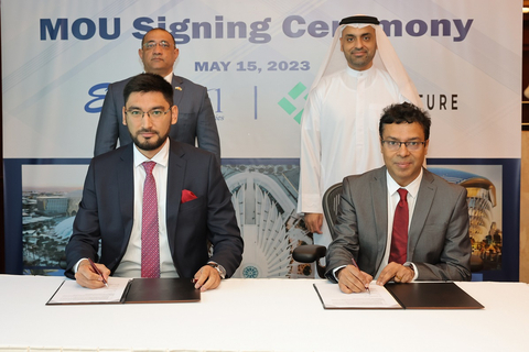 In the presence of H.E. Alisher Salomov, Consul-General of Uzbekistan in Dubai and the Northern Emirates and Mohammad Ali Rashed Lootah, President & CEO of Dubai Chambers, UAE’s Empereal Ruby Energy and Innovations and Uzbekistan’s Solar Nature sign an MoU at Dubai Chambers headquarter in Dubai. (Photo: AETOSWire)
