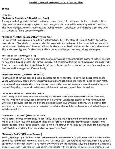 original Univision Television Networks 23-24 Content Slate