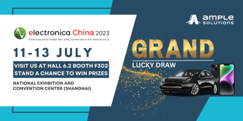 Meet Ample Solutions at electronica China 2023 - Event Lucky Draw Features a Tesla Model 3 and More (Graphic: Business Wire)