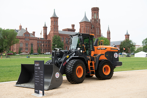 A DEVELON DL320-7 wheel loader on display at the Association of Equipment Manufacturers (AEM) Celebration of Construction on the National Mall in Washington, D.C. (Photo: Business Wire)