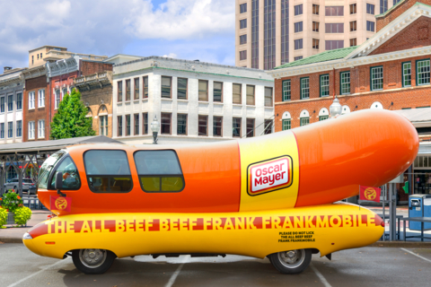 For the first time in nearly 100 years, the iconic Wienermobile gets a beefy new name, The Frankmobile, inspired by the tasty new recipe for Oscar Mayer’s 100% All Beef Franks. (Photo: Business Wire)