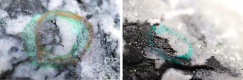 Figure 1: Photos of mineralization from NFGC-23-1171: Left: at ~42.5m Right: at ~43m. ^Note that these photos are not intended to be representative of gold mineralization in NFGC-23-1171.
