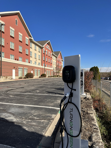 TurnOnGreen EVP700G Level 2 EV networked high-powered charger for public charging at Hilton Garden Inn that can be activated using the TurnOnGreen App, RFID cards, or a unique QR code displayed on each EV charger (Photo: Business Wire)