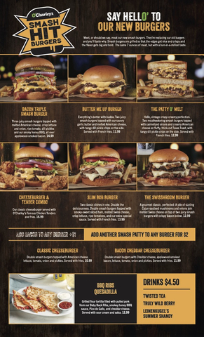 Say Hello to O'Charley's New Smash Burger Lineup! (Photo: Business Wire)