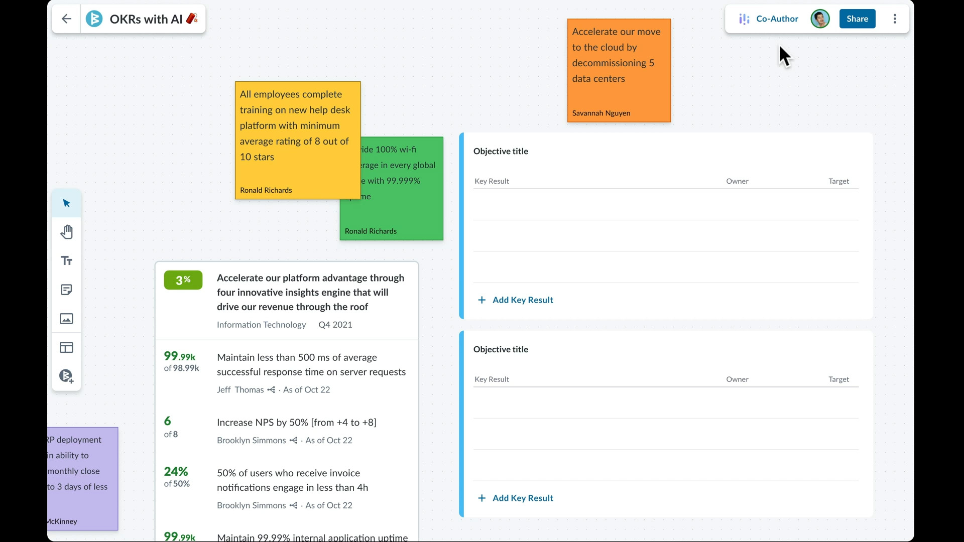 WorkBoard's co-author enables rapid alignment, generates OKRs, action plans, and scorecards,  and visualizes connections across the full strategy execution stack.