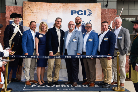 FROM LEFT TO RIGHT: Actor Al Rubega as “Lord PC”; Tom Roberts, Senior VP, Client Experience; PCI Founder Susan Echarte; PCI Founder Arturo Echarte; Ismael Diaz, President & CEO; Chris Diaz, Chief Operations Officer; Dennis R. Garcia, Executive VP and CFO; Henry Herrera, VP, Major Accounts Development; and Brian McGrath, Chief Information Officer. (Photo: Business Wire)