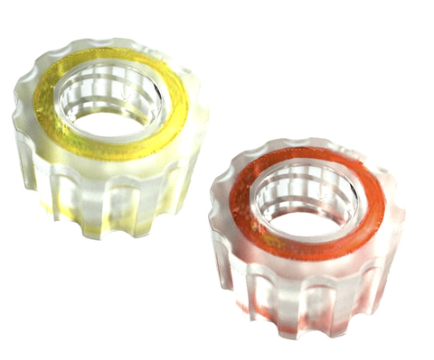 original The QIKcap (TM) disposable IV luer access cap with Intellego’s chromatic ink changes from yellow to pink, providing visible indication that a sufficient dose of germicidal energy has been delivered by HAI Solutions QIKcap (TM) handheld UV-C disinfection device. (Photo: Business Wire)