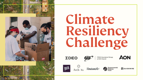 The Climate Resiliency Challenge, sponsored by CSAA Insurance Group, IDEO and Aon, is seeking solutions to help frontline communities prevent, prepare for and recover from climate-related disasters, such as wildfires, floods, and extreme weather. Up to <money>$1 million</money> in prizes will be awarded to the ideas with the most potential. Applications are being accepted through July 10, with winners expected to be announced by Aug. 1. (Graphic: Business Wire)